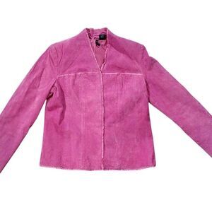 Womens Y2K Pink Suede Jacket Petite Medium Fitted Barbiecore 2000s